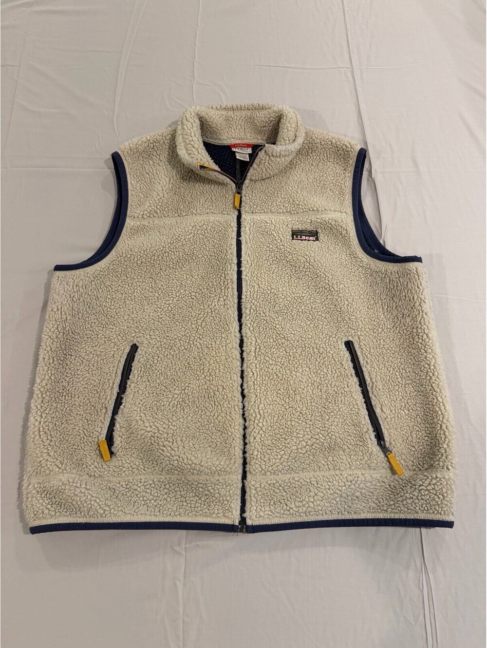 LL Bean Sherpa Fleece Vest Mens XXL Cream Full Zip Outdoor Hiking Pile